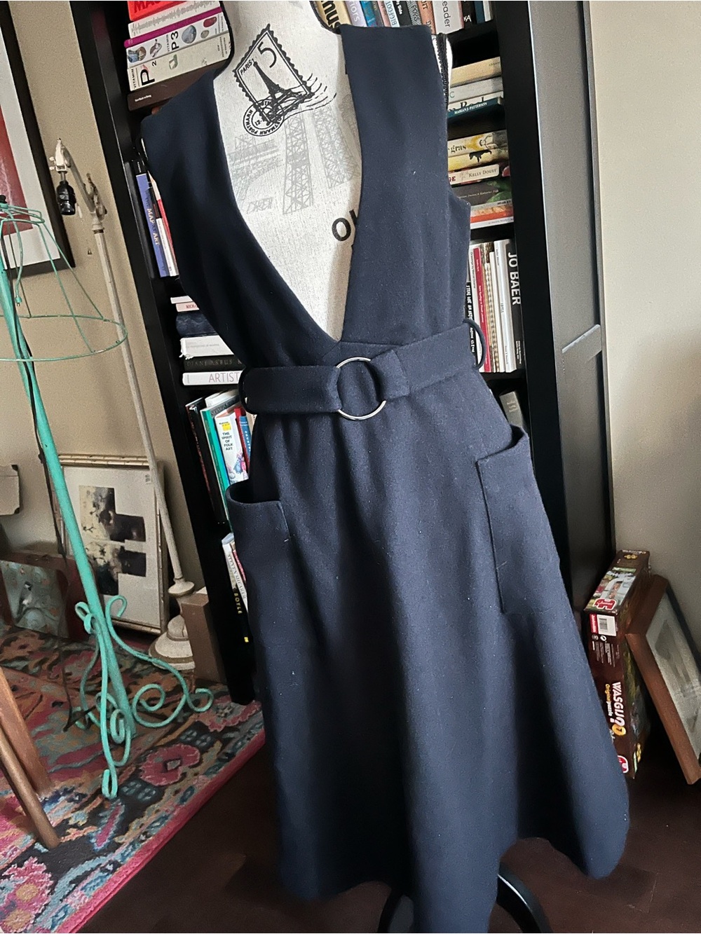 Moli Tree Wool Blend Sleeveless Navy Belted A-Line Jumper